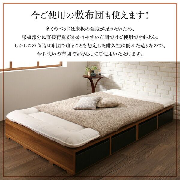 スーパSALE10倍＆4時間限定10％OFF 布団で寝られる おしゃれなヴィンテージ・モダン風 引き出し収納バイカラーベッド プレミアムボンネルコイルマットレス付き 引き出し4杯 シングル