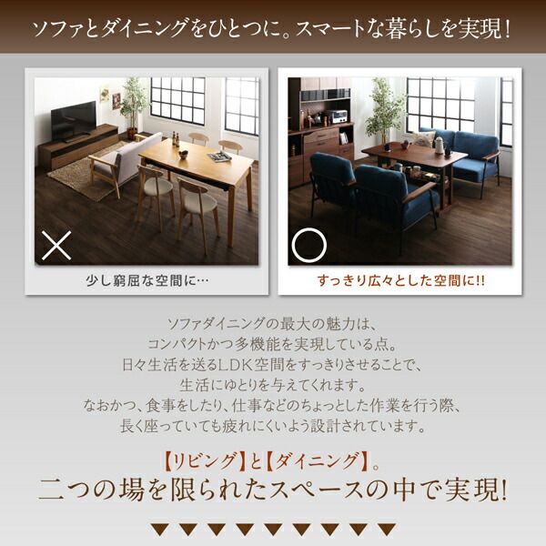スーパSALE10倍＆4時間限定10％OFF ダイニングセット（テーブル&ソファ） レイアウト自在ヴィンテージデザインダイニング 4人 3点セット(テーブル+2Pソファ2脚) W130