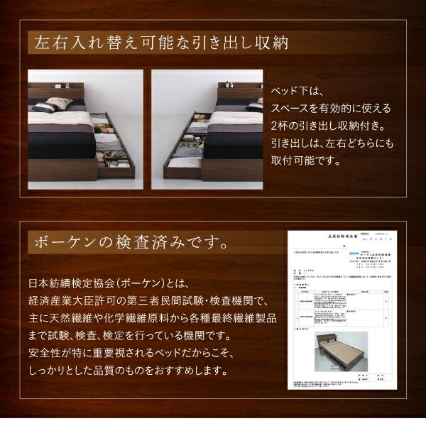 スーパSALE10倍＆4時間限定10％OFF 新生活におすすめシーツとセットでお買い得 棚・コンセント付き収納ベッド スタンダードポケットコイルマットレス付き ダブル