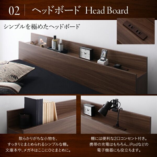 スーパSALE10倍＆4時間限定10％OFF 新生活におすすめシーツとセットでお買い得 棚・コンセント付き収納ベッド 国産カバーポケットコイルマットレス付き ダブル