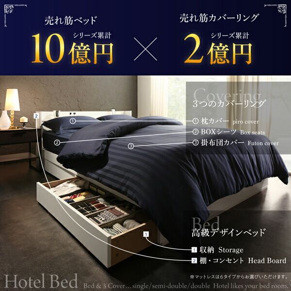 MITAS寝具SELECT セットで決める 棚・コンセント付本格ホテルライクベッド スタンダードボンネルコイルマットレス付き ボックスシーツ付 シングル