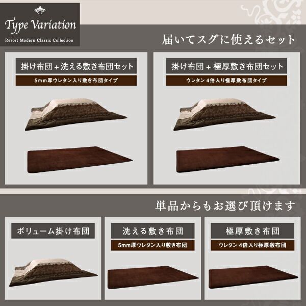 スーパSALE10倍＆4時間限定10％OFF こたつ布団セット 贅沢裏毛布付きリゾートモダンこたつ布団シリーズ 掛&敷布団2点セット 5mm厚ウレタン入り敷布団タイプ 正方形(75×75cm)天板対応