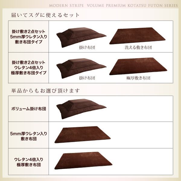 スーパSALE10倍＆4時間限定10％OFF こたつ布団セット 裏プレミアム毛布つき モダンストライプボリュームこたつ布団シリーズ 掛布団&敷布団2点セット ウレタン4倍入り極厚敷布団タイプ 4尺長方形(80×120cm)天板対応
