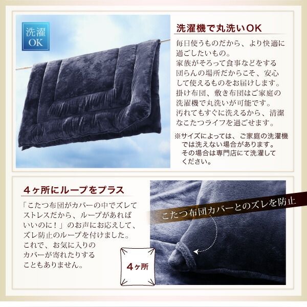 スーパSALE10倍＆4時間限定10％OFF こたつ布団セット 裏プレミアム毛布付き モダンストライプこたつカバー＆防ダニこたつ布団シリーズ 掛布団&敷布団2点セット(カバーは別売) 正方形(75×75cm)天板対応