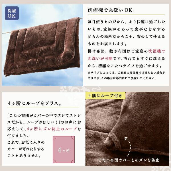スーパSALE10倍＆4時間限定10％OFF こたつ布団セット 贅沢裏毛布付 リゾートモダン暖かこたつカバー＆こたつ布団シリーズ 掛布団&敷布団2点セット(カバーは別売) 6尺長方形(90×180cm)天板対応