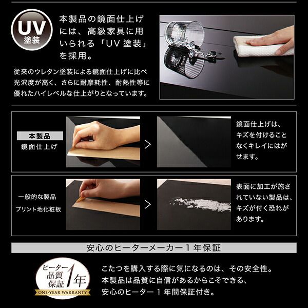 スーパSALE10倍＆4時間限定10％OFF こたつ布団セット モノトーンスタイリッシュモダンデザインこたつ こたつ3点セット 鏡面仕上 4尺長方形(80×120cm)