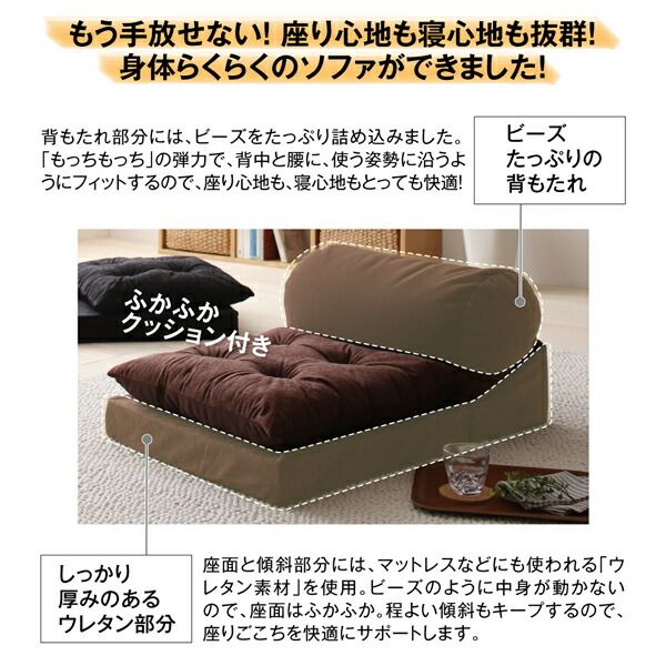 スーパSALE10倍＆4時間限定10％OFF マイクロビーズ クッション ソファ こたつ ビーズクッション 座椅子 座布団 国産 1人掛け set セット 2点 座れて枕にもなるごろ寝ビーズクッションソファ 2点セット 1P＋1P