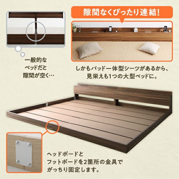 スーパSALE10倍＆4時間限定10％OFF MITAS寝具SELECT セットでお得 ライト・コンセント付大型連結フロアベッド ベッドフレームのみ マイクロファイバー ワイドK240(SD×2)