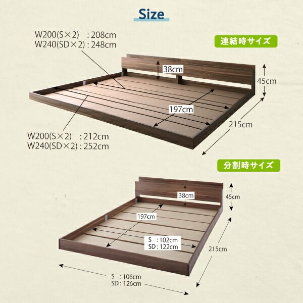 スーパSALE10倍＆4時間限定10％OFF MITAS寝具SELECT セットでお得 ライト・コンセント付大型連結フロアベッド ベッドフレームのみ タオル ワイドK240(SD×2)