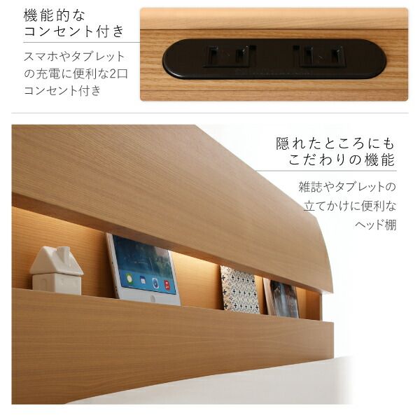 スーパSALE10倍＆4時間限定10％OFF 暮らしを快適にする棚コンセント付きデザインベッド ベッドフレームのみ すのこタイプ ダブル