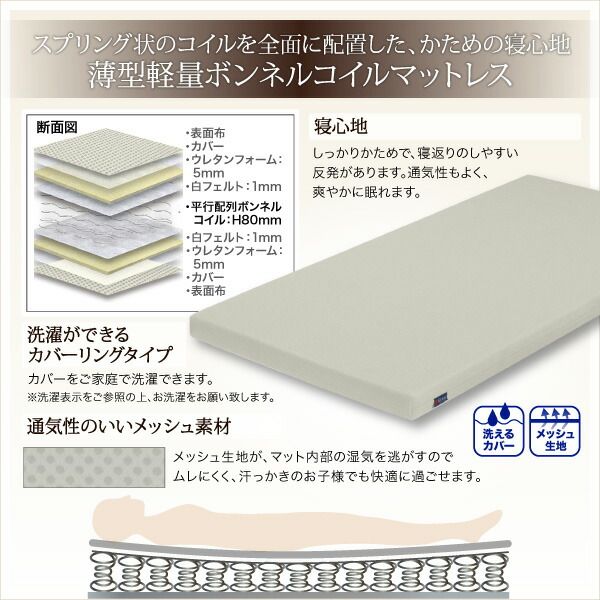 スーパSALE10倍＆4時間限定10％OFF MITAS寝具SELECT デザイン2段ベッド 薄型軽量ポケットコイルマットレス付き シングル