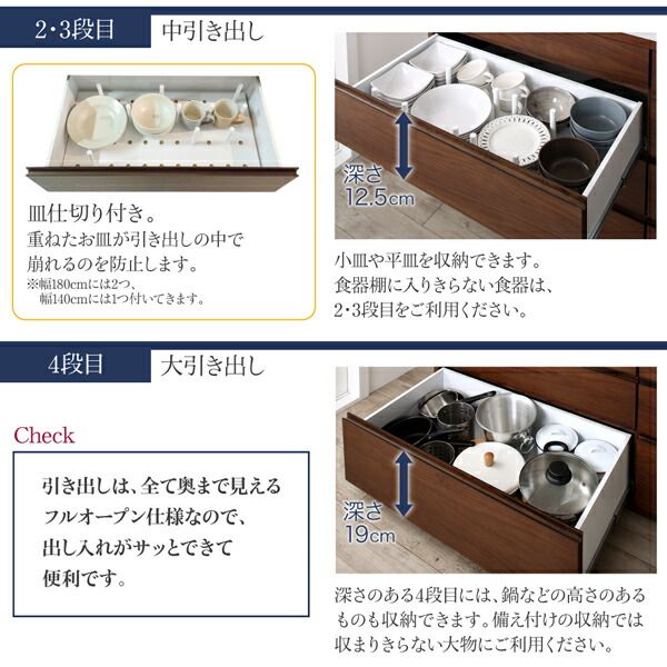 スーパSALE10倍＆4時間限定10％OFF キッチン収納 開梱設置付き 4段引き出しの天然木ワイドキッチンカウンター 幅140