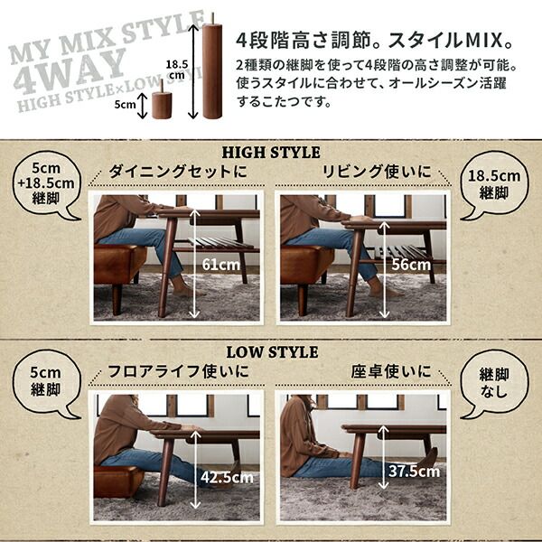 スーパSALE10倍＆4時間限定10％OFF ダイニングセット（テーブル＆ソファ ベンチ） こたつもソファも高さ調節 ヴィンテージリビングダイニング 5人 4点セット(テーブル+ソファ1脚+アームソファ1脚+ベンチ1脚) 左アーム W105