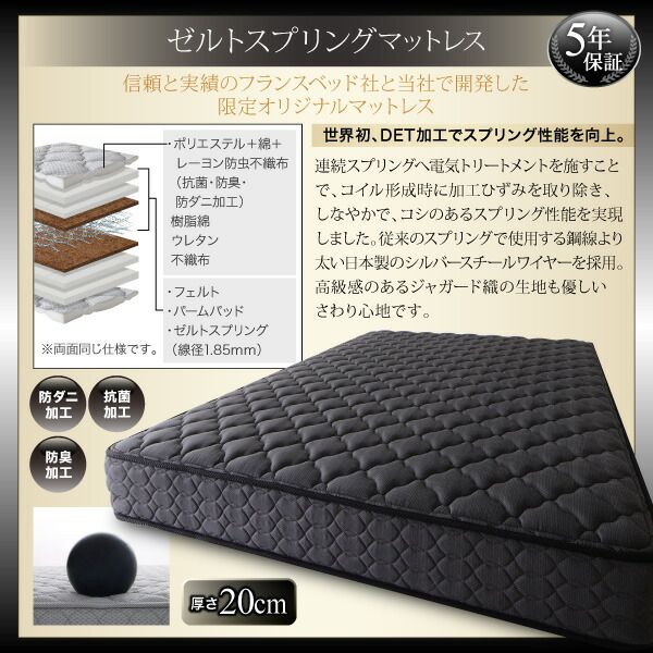 マラソン10倍中 ブラックモダンベッド   プレミアムポケットコイルマットレスセット ダブル