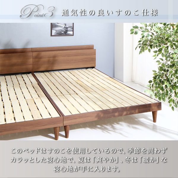 マラソン10倍中 棚・コンセント付きツインすのこベッド プレミアムボンネルコイルマットレス付き ツイン（S+SD）