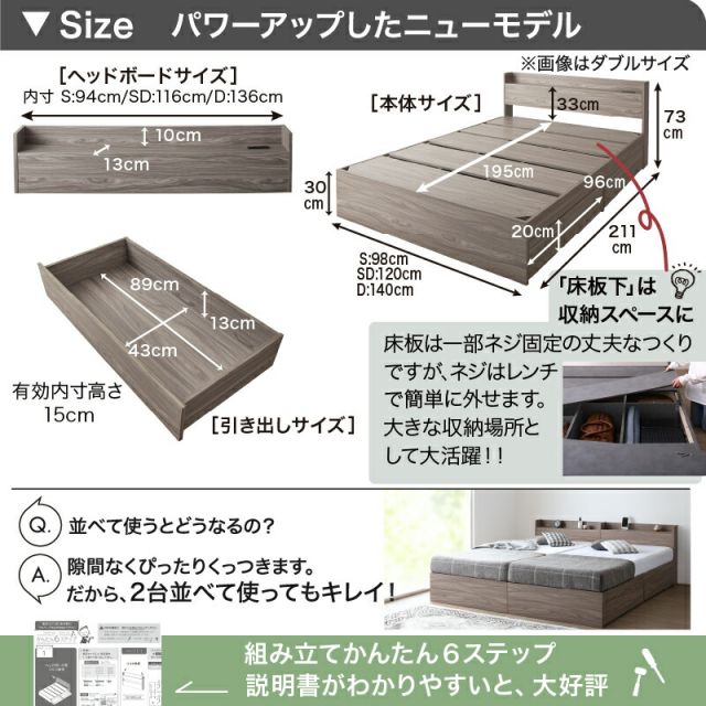 マラソン10倍中 ロングセラー 人気 ベッド ベッドフレーム 収納付き 木製ベッド コンセント付き 収納ベッド シャビーナチュラル ブラック ホワイト シャビー グレー ベッドフレームのみ セミダブル