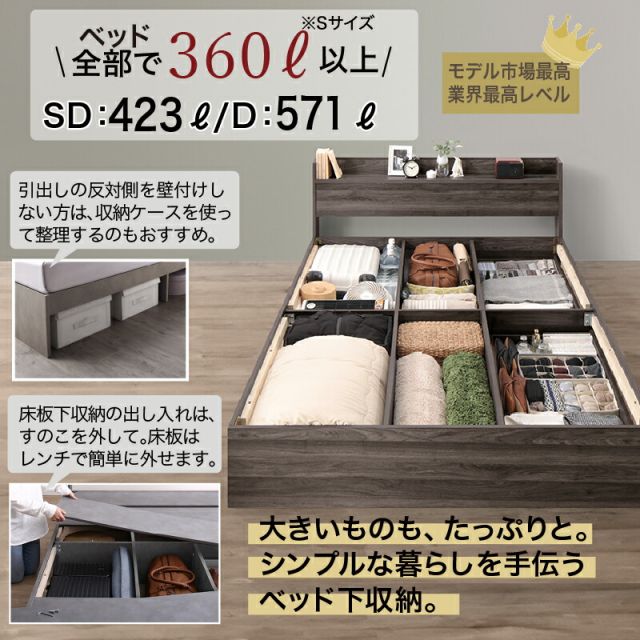 マラソン10倍中 ロングセラー 人気 ベッド ベッドフレーム 収納付き 木製ベッド コンセント付き 収納ベッド シャビーナチュラル ブラック ホワイト シャビー グレー ベッドフレームのみ セミダブル