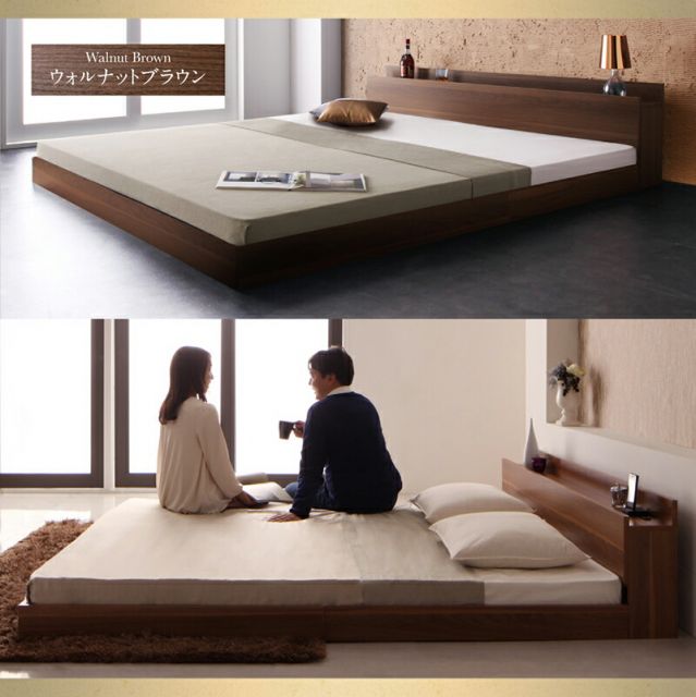 マラソン10倍中 ベッド ベット クイーン クイーンベッド フロアベッド マットレス ロングセラー 一枚もの  2人 3人 棚付き 棚 コンセント付き 北欧 快適 ゆったり すのこ スタンダードボンネルコイルマットレス付き クイーン(Q×1)