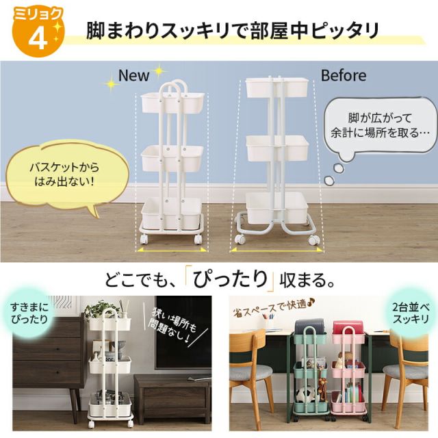 スーパSALE10倍＆4時間限定10％OFF キッチンワゴン 収納ボックス ランドセルラック おもちゃ箱 おむつ オムツ入れ 取手付き キャスター付き おもちゃ収納 北欧 シンプル 白 ホワイト 黒 ワゴン かわいい プラスチック 洗面所 グレー マルチ三段ワゴン 隙間収納