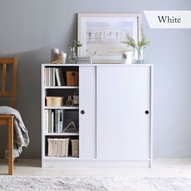 スーパSALE10倍＆4時間限定10％OFF 幅90 奥行21 スリム 本棚 引き戸収納 キャビネット 北欧 シェルフ 絵本棚 薄型 モダン 大容量 棚 木製 ウッドラック 収納 ラック チェスト カウンター下収納 キッチン収納