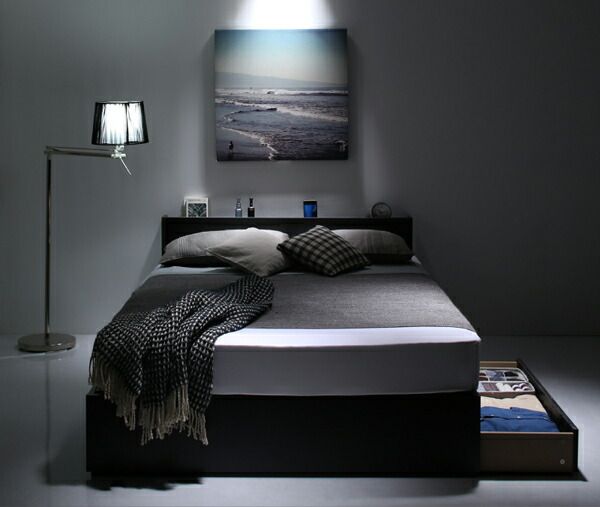 マラソン10倍中 棚 コンセント付き 引き出し 2杯 収納 ベッド スタンダードボンネルコイルマットレス付き ダブル