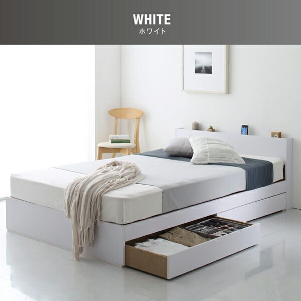 マラソン10倍中 棚 コンセント付き 引き出し 2杯 収納 ベッド スタンダードボンネルコイルマットレス付き ダブル