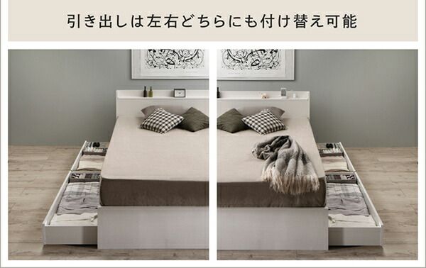 マラソン10倍中 棚コンセント 収納付き ベッド プレミアムポケットコイルマットレス付き セミダブル
