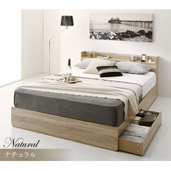 マラソン10倍中 清潔に眠れる棚・コンセント付きすのこ収納ベッド スタンダードボンネルコイルマットレス付き シングル