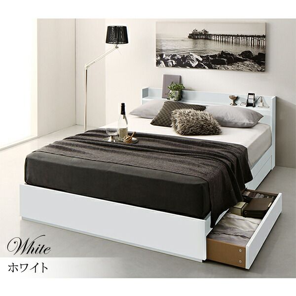 マラソン10倍中 清潔に眠れる棚・コンセント付きすのこ収納ベッド スタンダードボンネルコイルマットレス付き シングル