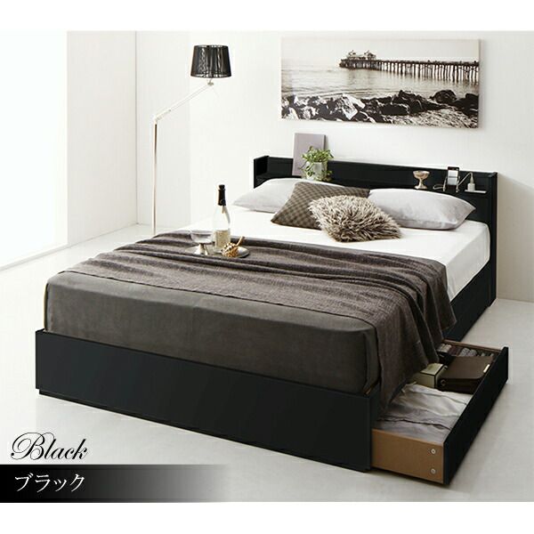 マラソン10倍中 清潔に眠れる棚・コンセント付きすのこ収納ベッド スタンダードボンネルコイルマットレス付き シングル