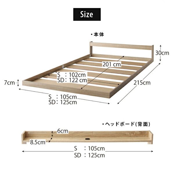 マラソン10倍中 棚 コンセント付き フロア ロー ベッド セカンド プレミアムポケットコイルマットレス付き セミダブル
