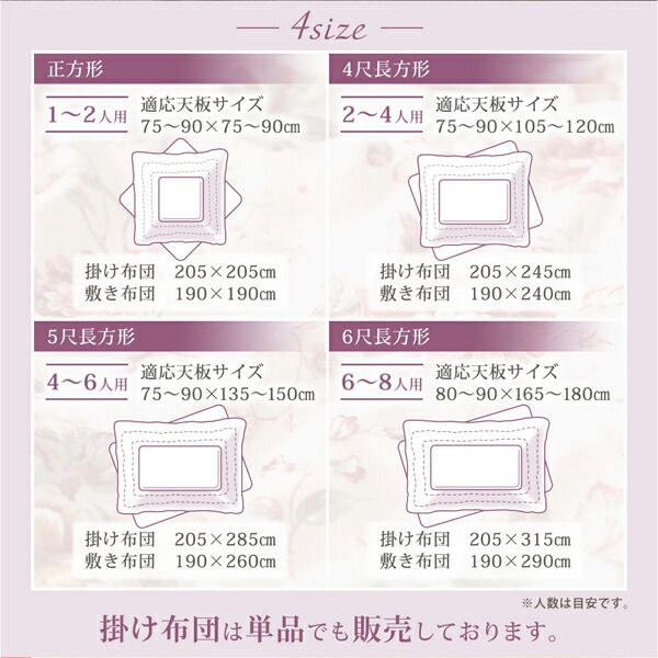 スーパSALE10倍＆4時間限定10％OFF こたつ布団セット ジャカード風 花柄国産こたつ布団 掛布団&敷布団2点セット 正方形(80×80cm)天板対応