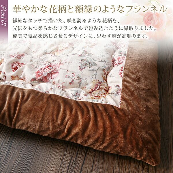 スーパSALE10倍＆4時間限定10％OFF こたつ布団セット ジャカード風 花柄国産こたつ布団 掛布団&敷布団2点セット 5尺長方形(90×150cm)天板対応