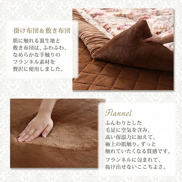 スーパSALE10倍＆4時間限定10％OFF こたつ布団セット ジャカード風 花柄国産こたつ布団 掛布団&敷布団2点セット 5尺長方形(90×150cm)天板対応