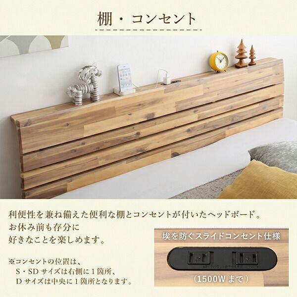 マラソン10倍中 高さ調節可能 棚・コンセントつき デザインベッド ベッドフレームのみ ダブル