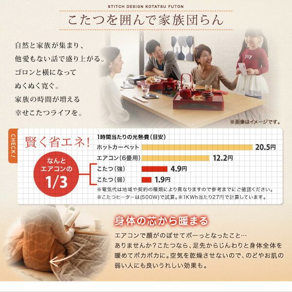 スーパSALE10倍＆4時間限定10％OFF こたつ布団セット 洗えるジャガード織ステッチデザインこたつ布団 掛布団&敷布団2点セット 掛け布団＋厚敷き布団 4尺長方形(80×120cm)天板対応