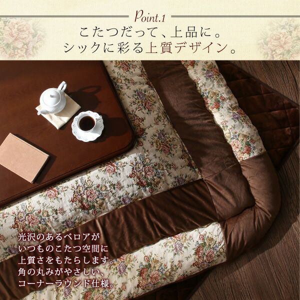 スーパSALE10倍＆4時間限定10％OFF こたつ布団セット ゴブラン織 花柄国産こたつ布団 掛布団&敷布団2点セット 正方形(80×80cm)天板対応