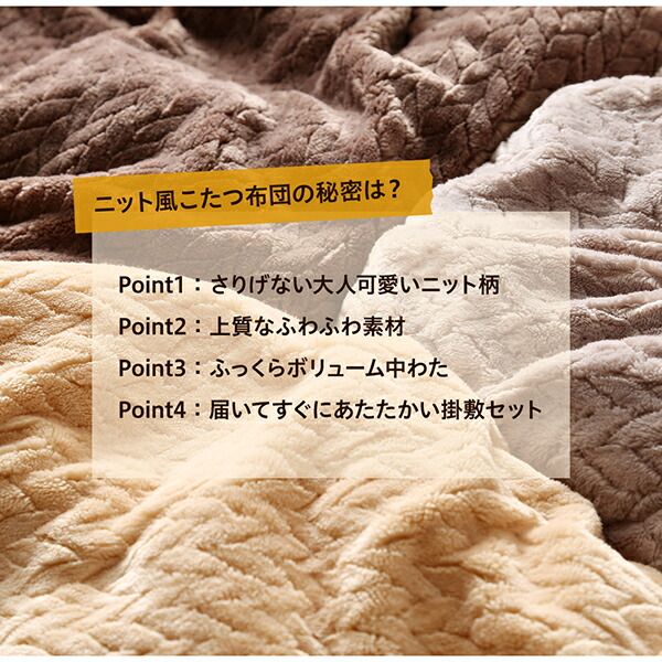 スーパSALE10倍＆4時間限定10％OFF こたつ布団セット ニット風デザインこたつ布団 掛布団&敷布団2点セット 正方形(75×75cm)天板対応
