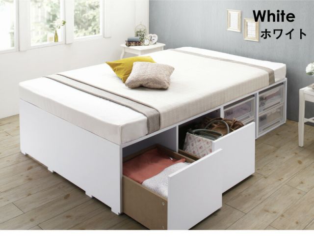 マラソン10倍中 ベッド ベッドフレーム マットレス付き フィッツ 木製 収納付きベッド 引き出し付き ヘッドレス 薄型プレミアムボンネルコイルマットレス付き ハイタイプ 引き出し4杯 シングル