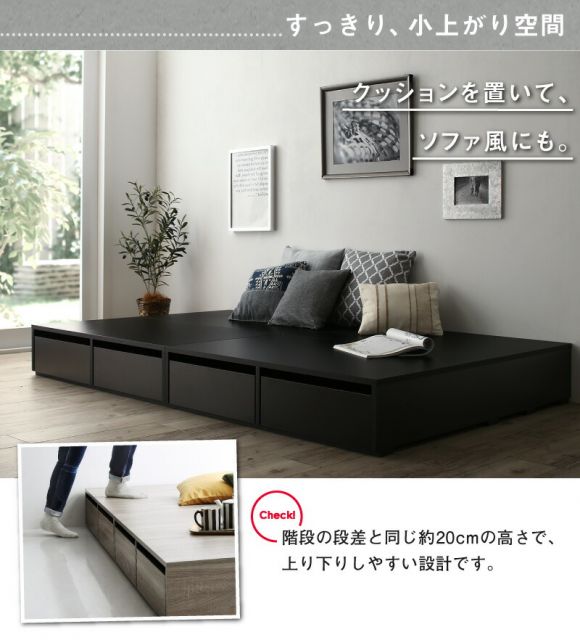 マラソン10倍中 ベッド ベッドフレーム マットレス付き フィッツ 木製 収納付きベッド 引き出し付き ヘッドレス 薄型プレミアムボンネルコイルマットレス付き ロータイプ 引き出し4杯 シングル