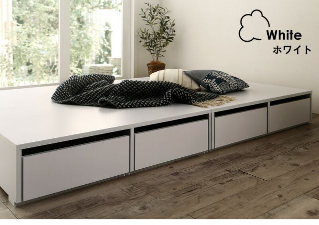 マラソン10倍中 ベッド ベッドフレーム マットレス付き フィッツ 木製 収納付きベッド 引き出し付き ヘッドレス 薄型プレミアムポケットコイルマットレス付き ロータイプ 引き出し2杯 シングル