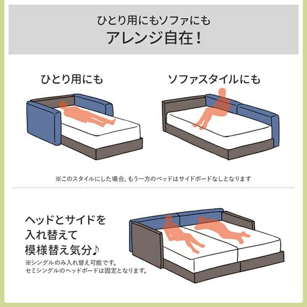 マラソン10倍中 クッションボード連結ローベッド ベッドフレームのみ フラットタイプ+棚付クッション クイーン(SS×2)