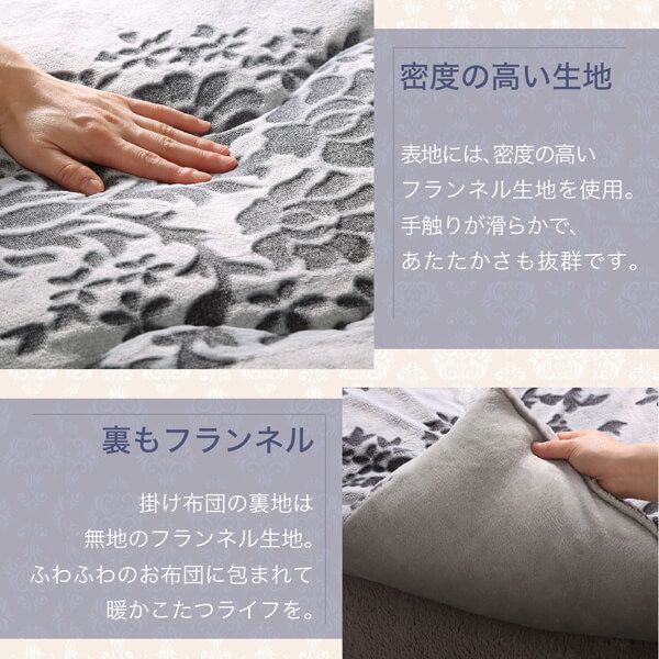 スーパSALE10倍＆4時間限定10％OFF ダマスク柄フランネルこたつ布団 掛布団&敷布団2点セット 正方形(75×75cm)天板対応