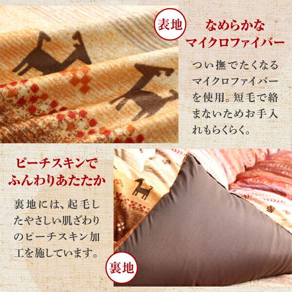 スーパSALE10倍＆4時間限定10％OFF ギャッベ柄グラデーションデザインこたつ布団 掛布団&ラグ2点セット 5尺長方形(90×150cm)天板対応