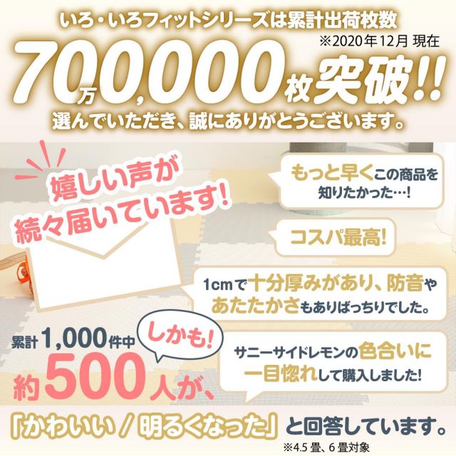 スーパSALE10倍＆4時間限定10％OFF ジョイントマット ジョイント マット カーペット ラグ 大判 ノンホルム 抗菌 防臭 正方形 防音 床暖房対応 おしゃれ 洗える ベビー フロアマット 子供 単色 プレイマット ペット かわいい 45cm 10mm厚 64枚 8畳