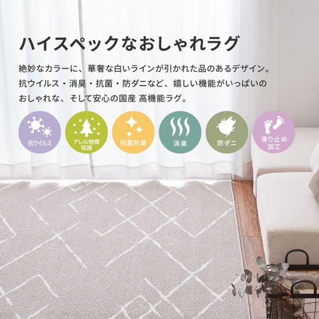 スーパSALE10倍＆4時間限定10％OFF ラグ 洗える おしゃれ ラグマット 滑り止め付 絨毯 マット ラグカーペット カーペット ラグ 秋 冬 ウォッシャブル 洗えるラグ ホットカーペット対応 リビング 床暖房対応 グレー ベージュ ベニワレン風の国産高機能ラグ 185×185cm