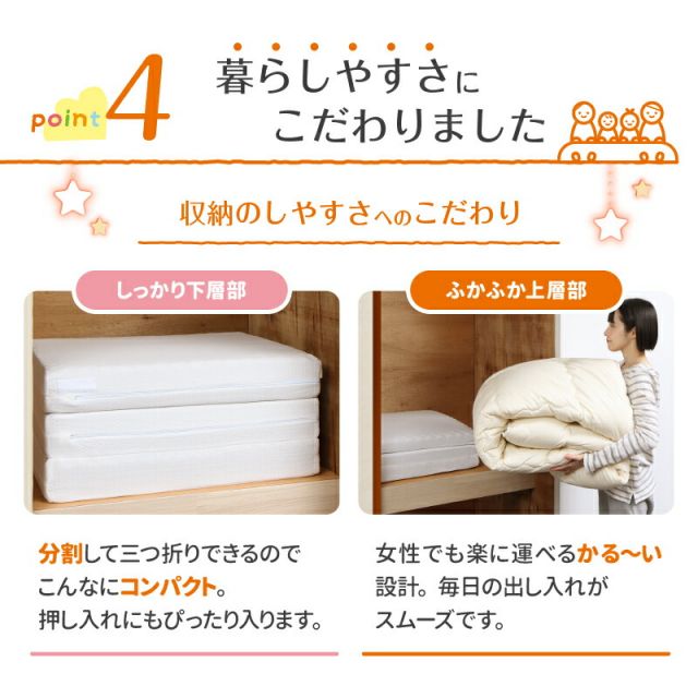 MITAS寝具SELECT 敷布団 敷き布団 マットレス  ワイドキング ファミリー 大きい 大きいサイズ 子供 家族 5人 4人 3人 布団 収納 折りたたみ 日本製 抗菌 防臭 防ダニ 綿100% 軽量 すき間パッド 連結 ふわふわ 洗える 上層部単品 幅300cm 厚さ3cm