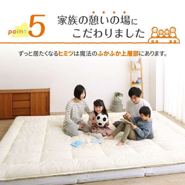 MITAS寝具SELECT 敷布団 敷き布団 マットレス  ワイドキング ファミリー 大きい 大きいサイズ 子供 家族 5人 4人 3人 布団 収納 折りたたみ 日本製 抗菌 防臭 防ダニ 綿100% 軽量 すき間パッド 連結 ふわふわ 洗える 上層部単品 幅300cm 厚さ3cm