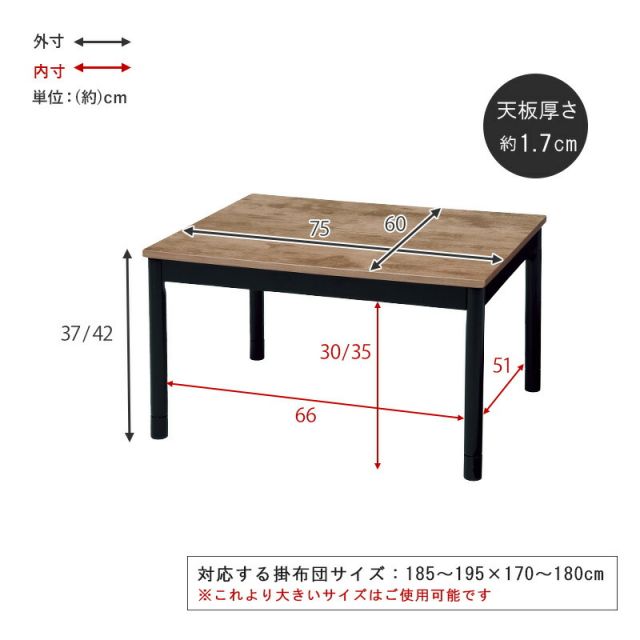 スーパSALE10倍＆4時間限定10％OFF カジュアルコタツ-アルテ 幅75×奥行60cm
