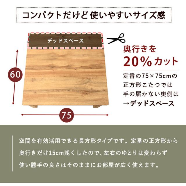 スーパSALE10倍＆4時間限定10％OFF カジュアルコタツ-天板ウッド 75×60cm